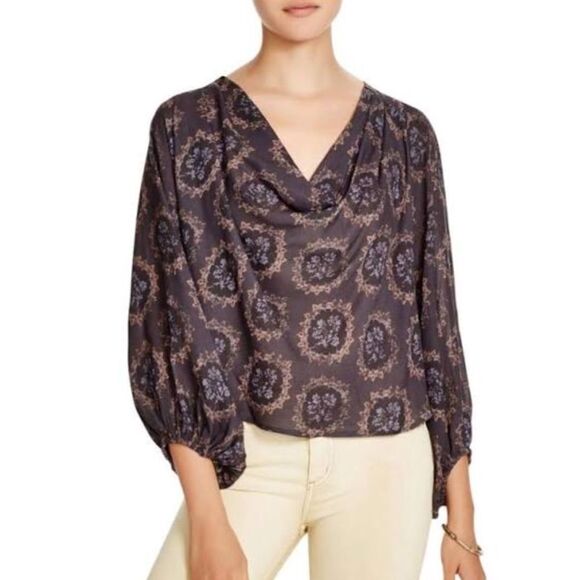 Free people boho printed balloon sleeve top - Picture 1 of 8
